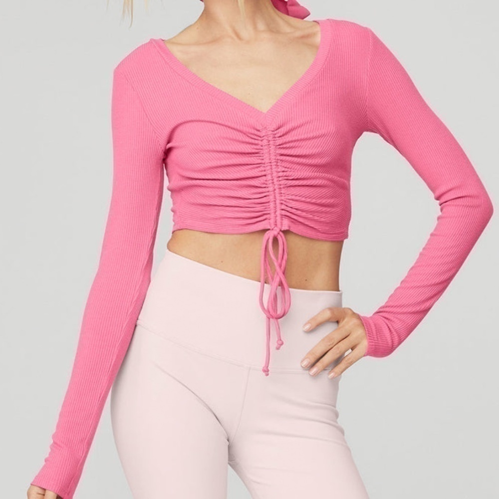 New Alo Ribbed Cinch Cropped Long Sleeve - Picture 3 of 3